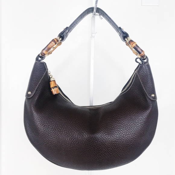 Gucci Brown Pebbled Leather Medium Bamboo Hobo Bag - Picture 3 of 8